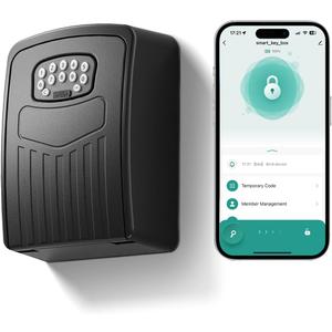 NexusLab Smart Key Lock Box with App Control, Bluetooth & Digital Password Combination Lock, Wall Mount Heavy Duty Metal Key Safe Box for Home, Office, Real Estate & Airbnb Outdoor, Black