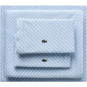 Lacoste Mini Geo Logo 100% Percale Cotton 4-Piece Sheet Cool, Crisp, Matte, and Durable, Oeko-Tex Certified Print, Open Air, Queen