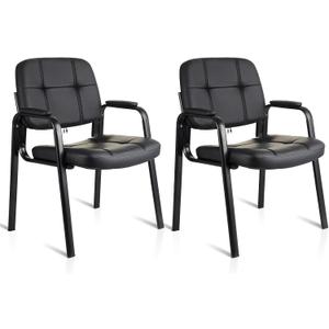 CLATINA Waiting Room Guest Chair with Bonded Leather Padded Arm Rest for Office Reception and Conference Desk Black 2 Pack