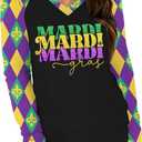 Mardi Gras Shirts for Women Funny Carnival Tuesday T Shirt New Orleans Party Shirt Mardi Gras Outfit Long Sleeve Tops (L)