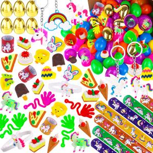[ 6 Surprise Golden Eggs ] 100 Pack Prefilled Easter Eggs with Assorted Toys Inside, Easter Basket Stuffers Easter Party Favors for Kids Boys Girls, 100 Plastic Easter Eggs Fillers with Fidget Toys