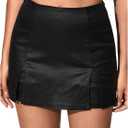 WDIRARA Women's PU Leather High Waist Shorts Split Hem Mini Skort Bodycon Skirts
 XL
