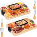 Patelai 2 Sets Charcuterie Board with Lid Compartment and Handle, Include 2 Pcs Portable Travel Lid Bamboo Charcuterie Board and 4 Cheese Tools Sets, Serving Tray for Party, Picnic, Housewarming Gifts