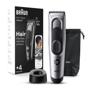 Braun Hair Clippers for Men, Series 7 7390, Hair Clip from Home with 17 Length/Recall Setting, Incl. Memory SafetyLock, Ultra-Sharp Blades, 2 Combs, Stand, Pouch, Washable