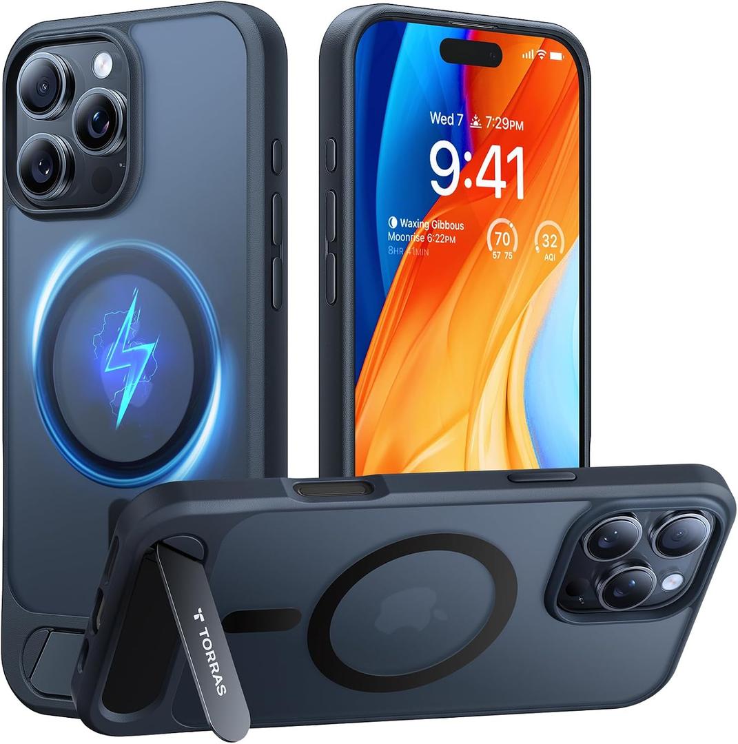 TORRAS for iPhone 16 Pro Max Case Translucent Black | Strong Magnetic & Seamless Stand, Fit for MagSafe, Military-Grade Drop Protection, Sturdy Adjustable Built-in Kickstand, Slim Matte Finish