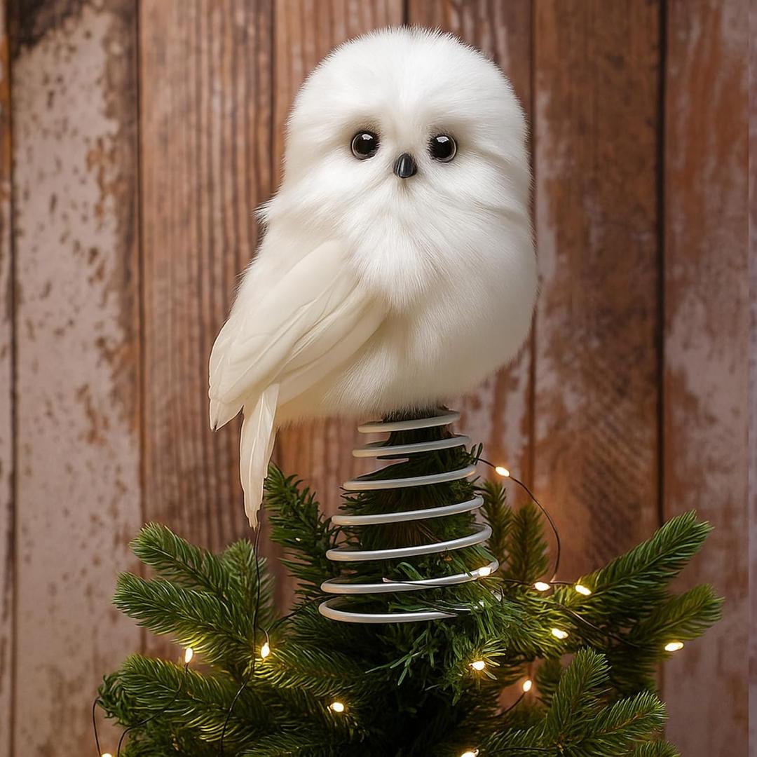 Retisee Owl Christmas Tree Topper 9.8'' Magical Wizard Tree Topper Rustic White Owl Christmas Decorations Vintage Magic Witch Gift Xmas Critter Ornaments for Wizard Farmhouse Winter Holiday Xmas Decor