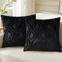 decorUhome Throw Pillow Covers 20x20 Inch Set of 2, Soft Plush Faux Wool Black Solid Couch Pillow Covers, Accent Farmhouse Neutral Square Pillow Cases for Sofa Bed Living Room