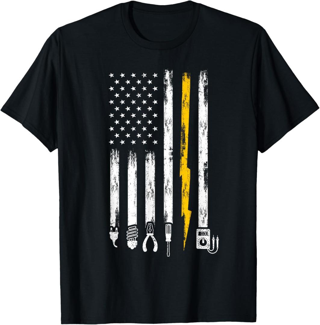 Electrician US Flag Tools for Electricians T-Shirt, XL