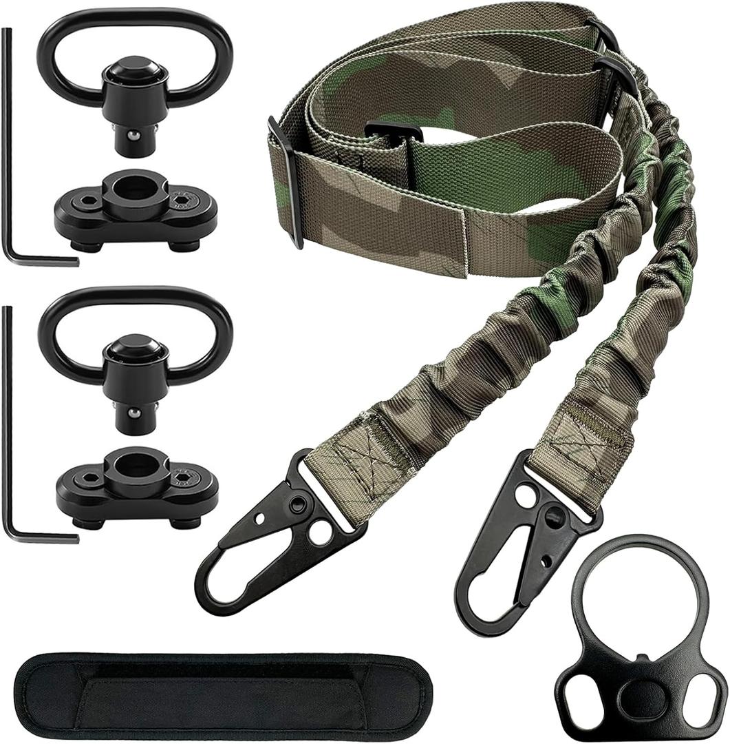 2 Point Rifle Sling with HK Hook and 2 Mlok QD Mounts, Sling Length Adjustable with Elastic Bungee, Wrench for Hunting and Outdoor, Black/Camo/Tan/Green/Orange