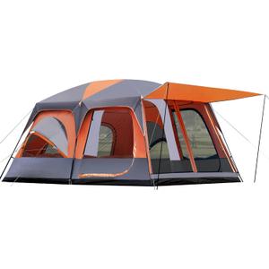 810-12 Person Camping Tent, 2 Room Family Tent with Zippered Divider, Porch, Rainfly, Extra Large Waterproof Cabin Tent with 3 Mesh Doors & Windows, Easy Setup 7.1 ft Tall Tent for Outdoor Camping (Orange)