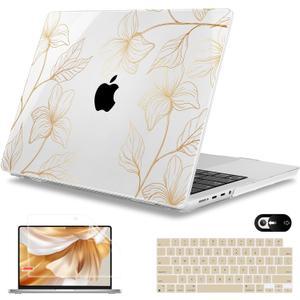 Mektron Case for M5 MacBook Pro 14 inch 2026 Model A3427 A3426 Fit 2025-2021 Model A3434 A3112 M4 A3112 A3401 A3185 M3 A2918 A2992 M2 A2779 M1 A2442 Pro/Max Cover, Gold Flower S718