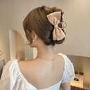 3PCS Stylish Bowknot Hair Claw Clips, Big Nonslip Black Hair Accessories for Women Girls,Satin Bows Hair Clips for Holiday Wedding Party