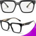VISOONE Rectangle TR90 Blue Light Blocking Glasses Computer Eyewear with Preppy Look for Women and Men Cougar, Black