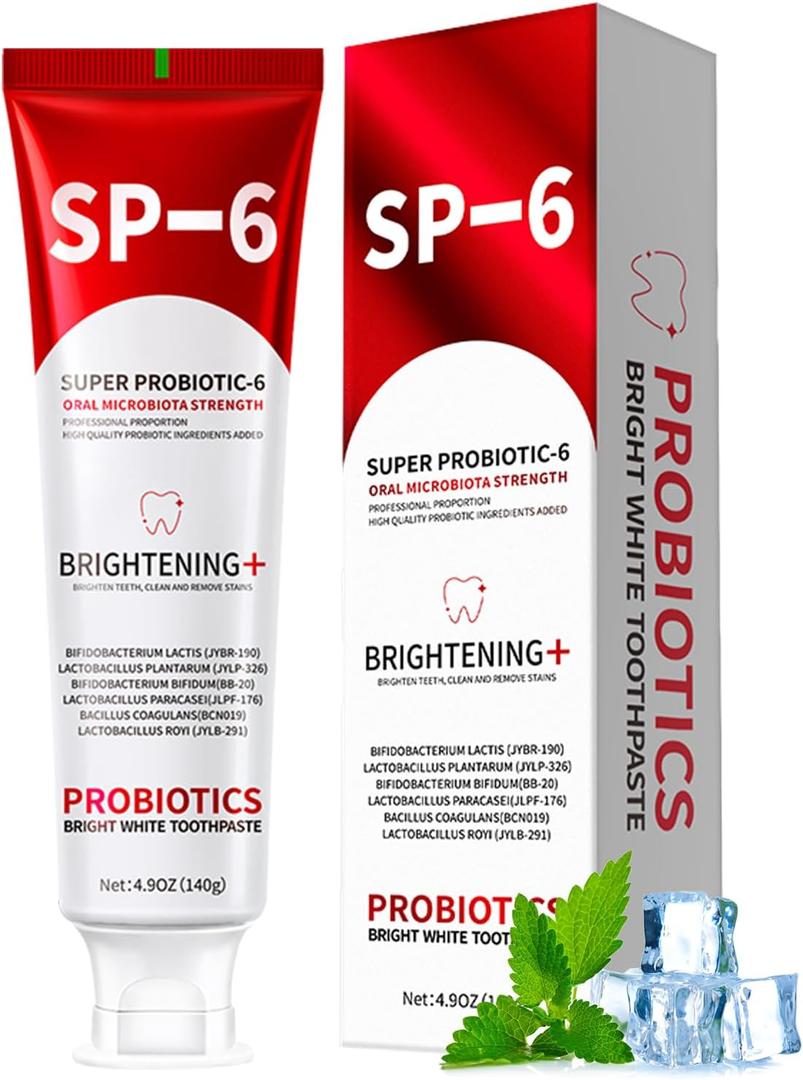 SP-6 Probiotics Whitening Toothpaste - Probiotics for Teeth Whitening and Gum Health - Enamel-Safe, Fluoride-Free, Double Mint Flavor, Fresh Breath (145)