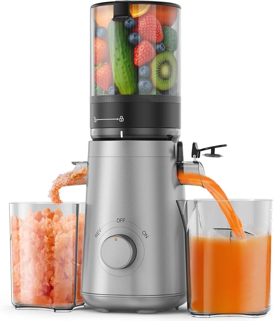 Cold Press Juicer Machines with 5.8" Large Feed Chute, Juicer for Whole Vegetables & Fruits, High Juice Yield (Grey)