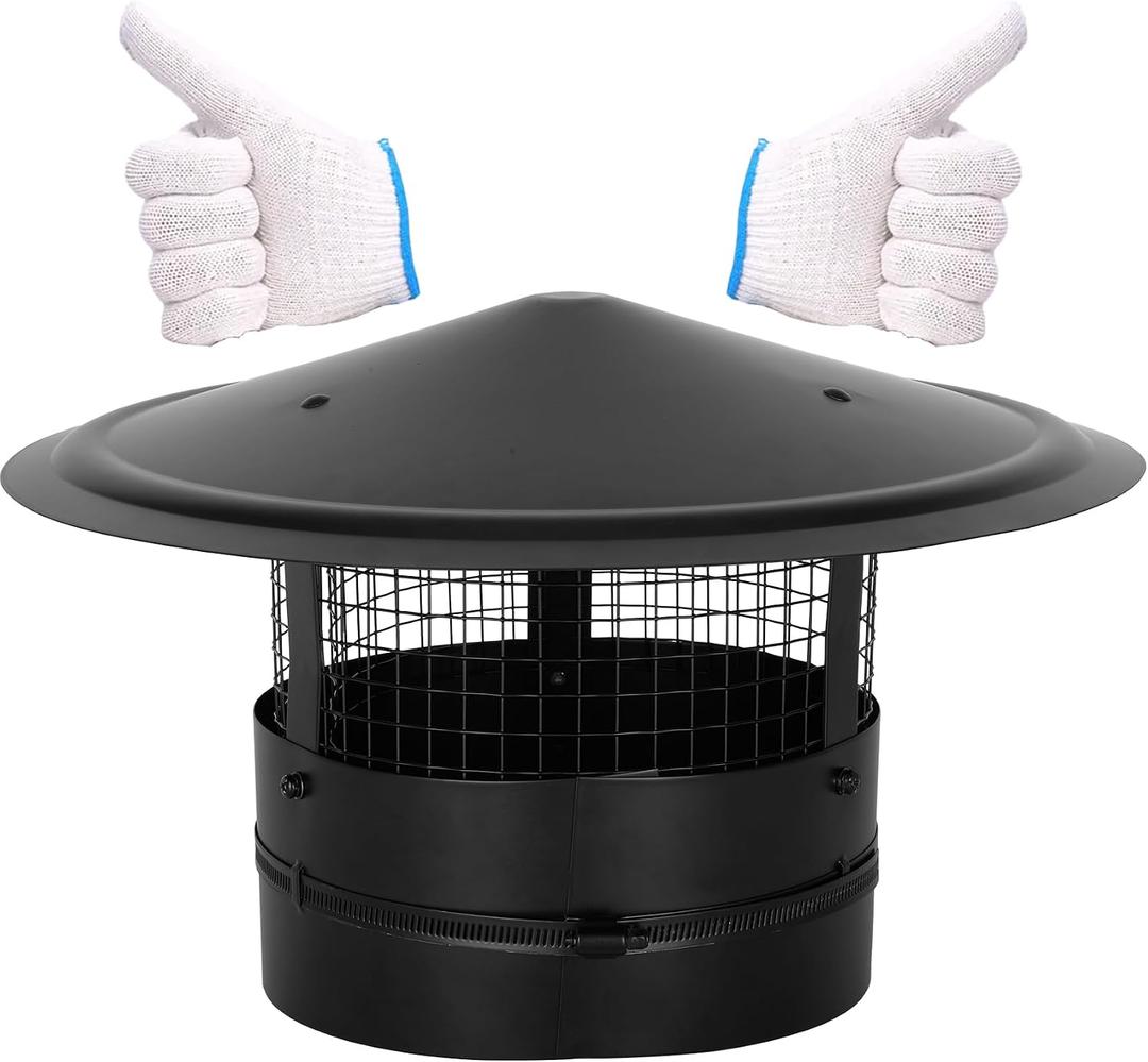10Inch Chimney Cap,6/7/8/10 Inch Adjustable Stainless Steel Chimney Cap,304 Steel Round Rain Cover with Mesh Screen,Universal Cone Top Roof Cap for Wood/Oil Stove Vent,Weatherproof & Easy Installation