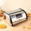 PRETYZOOM Stainless Steel Bread Storage Box Large Capacity Roll Top Bread Container for Kitchen Counter Organization 13 X 9 X 6 Inch
