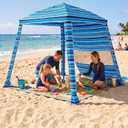 HOMEDEMO 6'6' Beach Cabana, Beach Canopy Tent Easy Set up and Take Down with Sand Pockets, Big Sandy Anchor, Elongated Side Wall Cabanas for Sand, Blue Stripe, 6x6 feet