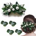 2 x Norme 5 Pcs Sage Green Bridal Hair Accessories Eucalyptus Brides Hair Pins for Wedding Comb Pearl and Leaf Wedding Accessories for Brides Bridesmaids Bridal Shower