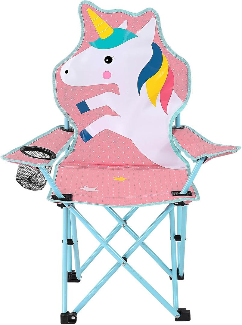 KABOER Kids Outdoor Folding Lawn and Camping Chair with Cup Holder and Carrying Bag, Children's Camping Chairs (Unicorn)