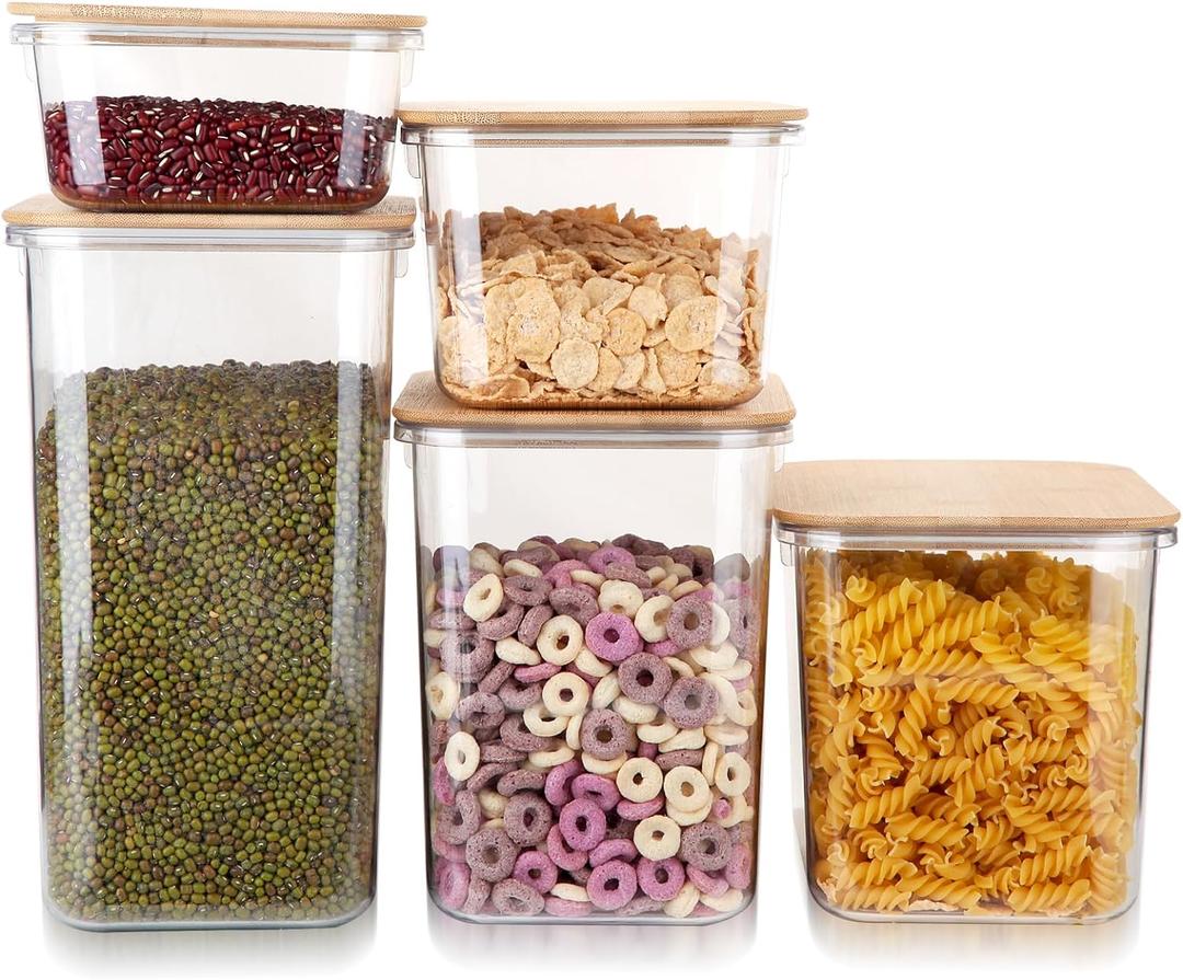 Large Capacity Plastic Food Storage Containers with Bamboo Lid - Moisture-proof Sealing Box Jars with Wooden Lids for Kitchen Storage (152 OZ- XL)