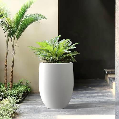 21.7" H Round Pure White Concrete Indoor Outdoor Modern Tall Planter Small Cracks