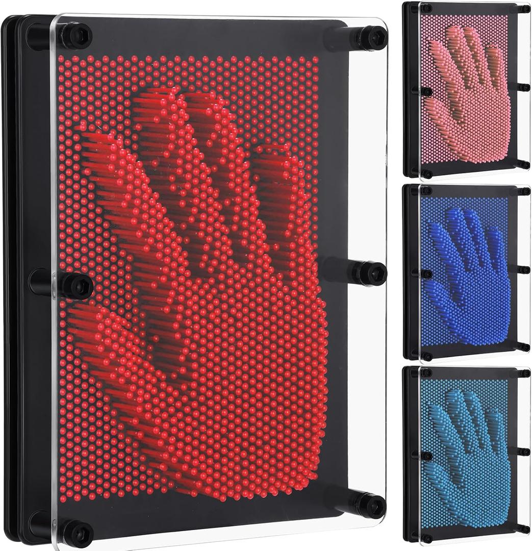 Jenaai 4 Pack 3D Pin Art Board Sensory Large 6 x 8 Inches Colorful Plastic Art Palm Board Push Pin for Gifts Fidget(Red, Blue, Light Blue, Pink)