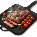 12 Inch Cast Iron Square Griddle, Seasoned Skillets with Ring Handle, Heat Resistant Griddle for Pancakes, Eggs, Steak, Durable Griddles for Stove Top Oven Safe for Kitchen Cooking