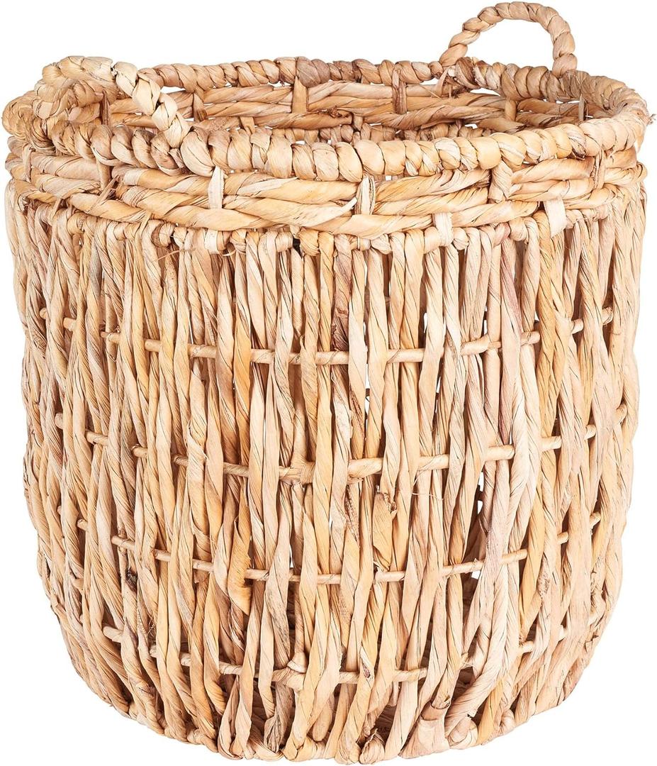 Household Essentials Brown Tall Round Wicker Storage Basket 19'' x 25'' (Natural Banana Leaf)