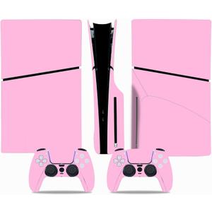 Skin Sticker Compatible with PS5 Slim Disc Console, Protective Vinyl Decal Cover Wrap for Wireless Controller (Pink)
