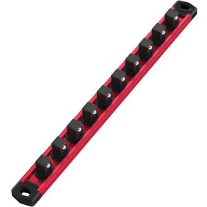 WORKPRO Magnetic Socket Organizer, 1/2-Inch Drive Aluminum Alloy Sockets Rail, Heavy Duty Sockets Holder, Socket Rack Kit 1/2-Inch x 10 Clips (Red)