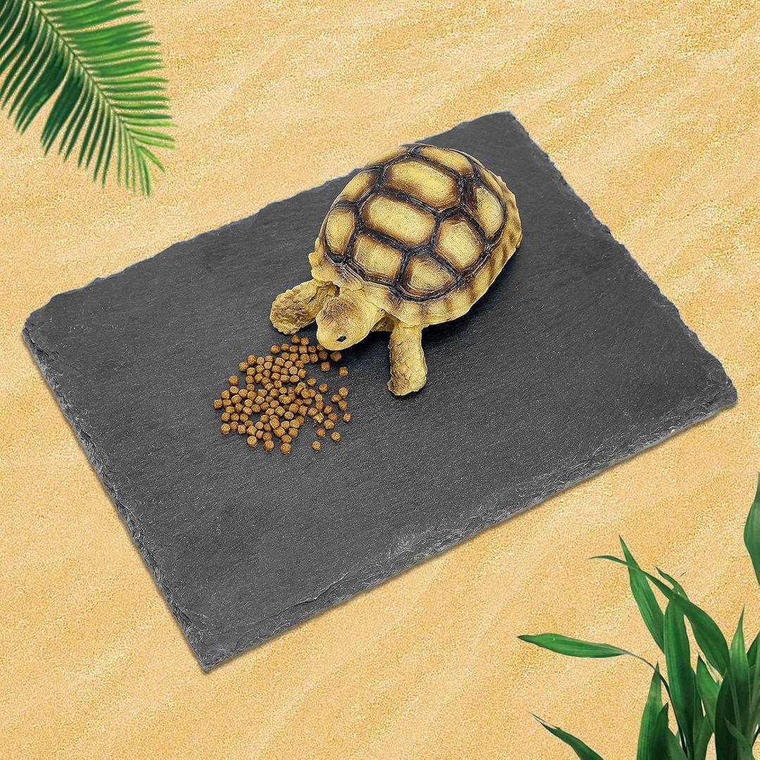 Reptile Basking Platform Tortoise Bearded Dragon Lizard Original Rock Slab,Easy to Grind The Nails,with Non-Slip mats,Natural Food Bowl,Moisturizing Effect (Small)