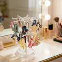 2 x 2-Tier Acrylic Rotatable Claw Clip Organizer Rack, Large Capacity Hair Claw Clips Holder with Tray for Bathroom Bedroom Dressing Table, Clear Hair Accessories Organizer Storage with 32 Metal Rings