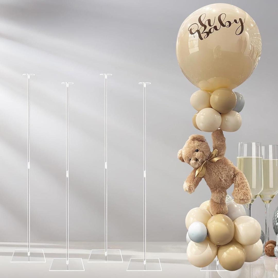 OurWarm Clear Acrylic Balloon Stand kit, 31.5 Inch 4 pack Balloon Sticks with Base for Table Centerpiece, Balloon Holder for Birthday Party Baby Shower Graduation Wedding Decor (Balloons Not Included)