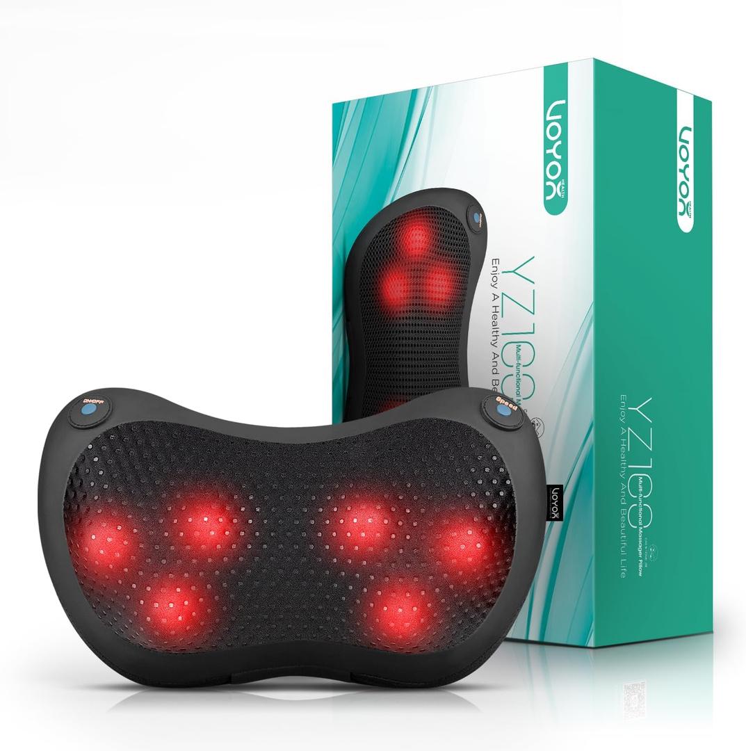 Shiatsu Neck and Back Massager with Heat - 3D Kneading Deep Tissue Massage Pillow for Lower Back, Shoulder, Calf, Foot, Use at Home, Car, Office YZ100 (Black)