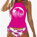 Women's Two-Piece Tankini Set Cow Skull with Leopard Print Sets Swimwear Tankini Top Sets Swimwear,  Size XL