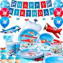 Airplane Birthday Party Decorations for 16 Guests, Airplane Party Decorations Airplane Party Tableware Airplane Plates Napkins Cups Table Cloth Balloons Backdrop etc Airplane Birthday Party Supplies