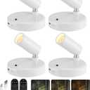 EZVALO Spot Lights Indoor, 5500mAh Rechargeable Plant Spotlights with Remote, Wireless Mini Art Accent Light with Timer & Dimmable, 3-CCT, Uplights Indoor for Plants, Display, Artwork (4-Pack-White)