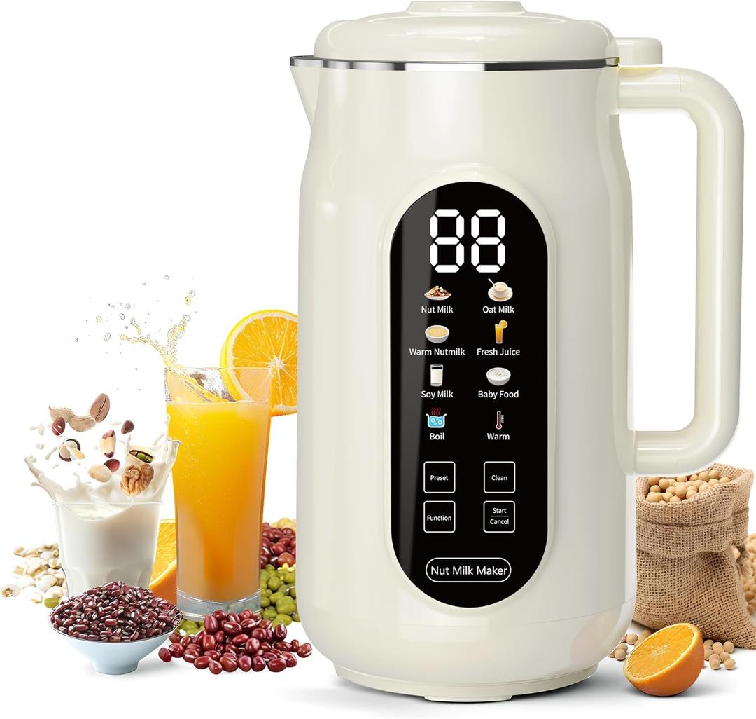 10 in 1 Nut Milk Maker Machine42oz IMD Screen Almond Milk Maker, Soy Milk Maker with Self-Cleaning, Delay Start, Keep Warm, Automatic Plant-Based Milk Blender for Juice, smoothie, Soup, Boil Water