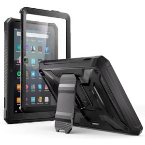 All-New Kindle Fire 7 Tablet Case (12th Gen, 2022 Release) - DJ&RPPQ Lightweight Armor Series Full Body Rugged Hands-Free Viewing Stand with Screen Protector for Amazon Fire 7 Kids Tablet - Black