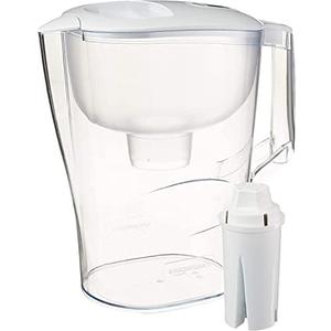 Amazon Basics 10-Cup Pitcher with Filter Compatible with Brita Water Filter Pitcher for Clean, Crisp Water, WQA and NSF Certified, Made in Europe, White
