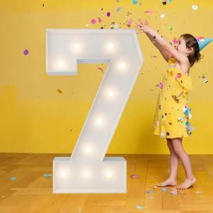 3FT Marquee Numbers, Warm White Light Up Number 7 with Display Board,Balloon Kit Decorations, DIY Pre-Cut Frames for Party, 7th Birthday, Anniversary Decor, 70th Memorable Milestones