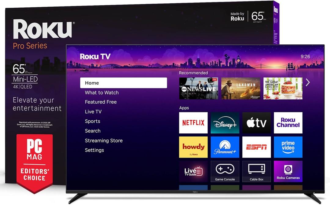 Roku Smart TV 65-Inch Pro Series, Mini-LED TV RokuTV with Backlit Voice Remote Pro Flat Screen 4K QLED Television with 120Hz Refresh Rate & Dolby Vision IQ, Live News, Sports, Entertainment
