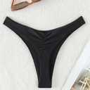 SherryDC Womens Cheeky Thong Brazilian Bikini Bottoms Sexy High Cut Leg Swimsuit Bottom Ruched Butt Bathing Suit Briefs (Black, S)