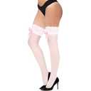 3 Pack Violet Mist Womens Thigh High Stockings Silk Stockings with Bow Lace Top Nylon Thigh Highs Long Stockings, White 3 pairs
