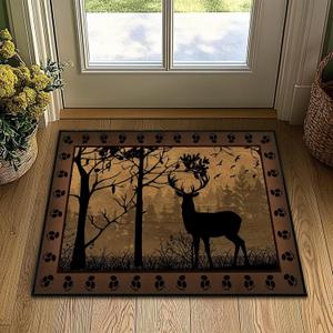 Brown Washable Entry Rug 2x3 Kitchen Rugs for Entryway Bathroom Ulta-Thin Non-Slip Low Pile Indoor Entrance Door Mat,Deer Country Cabin Wildlife Throw Rug Rustic Small Accent Area Rugs for Front Door