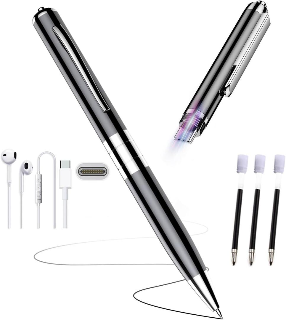 Upgraded Voice Recorder Pen with 2X Battery Life Built-in 64GB Chip Storage 7200Hrs Voice Activated Audio Recorder, AI Noise Reduction, MP3 Player Type-C USB Flash Drive for Lectures, Meetings