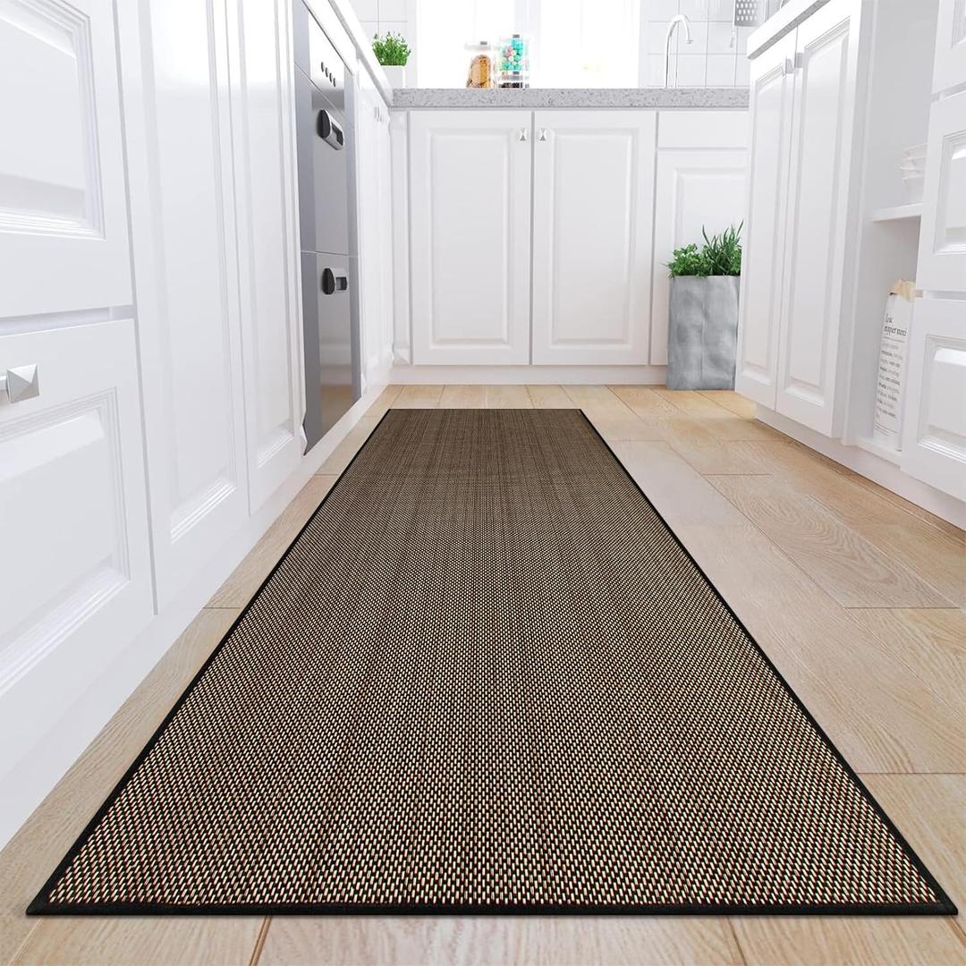 KIMODE 30"x70" Farmhouse Kitchen Mats for Floor, Long Kitchen Runner Rug Non Slip Washable,Absorbent Kitchen Floor Mats Runners for Hallways Front Sink Entryway Laundry Home,Black/Brown