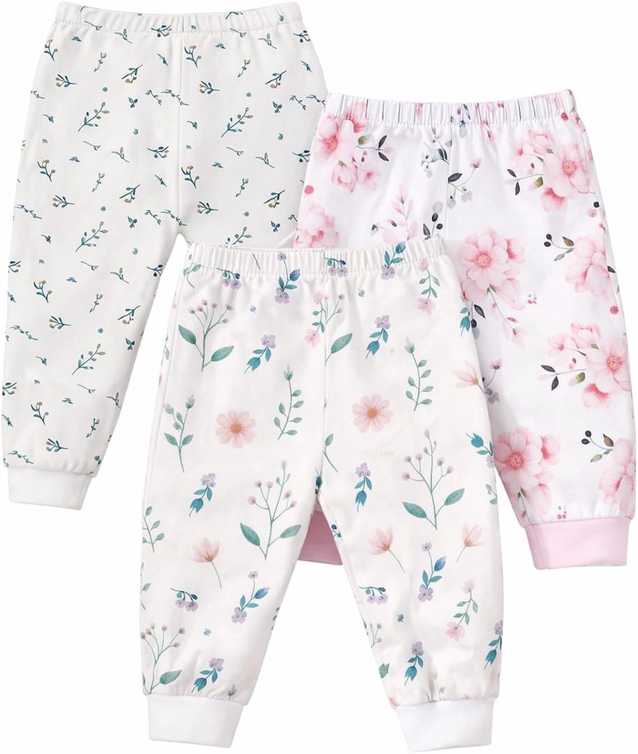 Baby Jogger Pants with Elastic Cuffs Stay-On Lightweight Toddler Joggers, Soft & Stretchy Baby Pants, 3-Pack,  3-4T(Gardentrio)