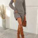 AUTOMET Womens Long Sleeve Dresses Casual Fall Sweater Dress Work Winter Fashion 2026 Crew Neck Lace Mini Dressy Sexy Clothes (Large, Coffee)